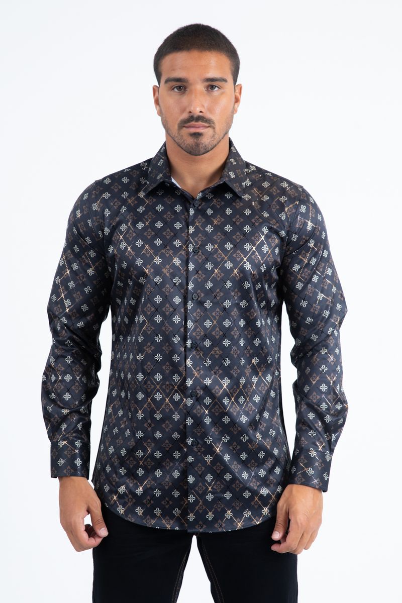 Platini Mens Modern Fit Stretch Foil Fashion Shirt