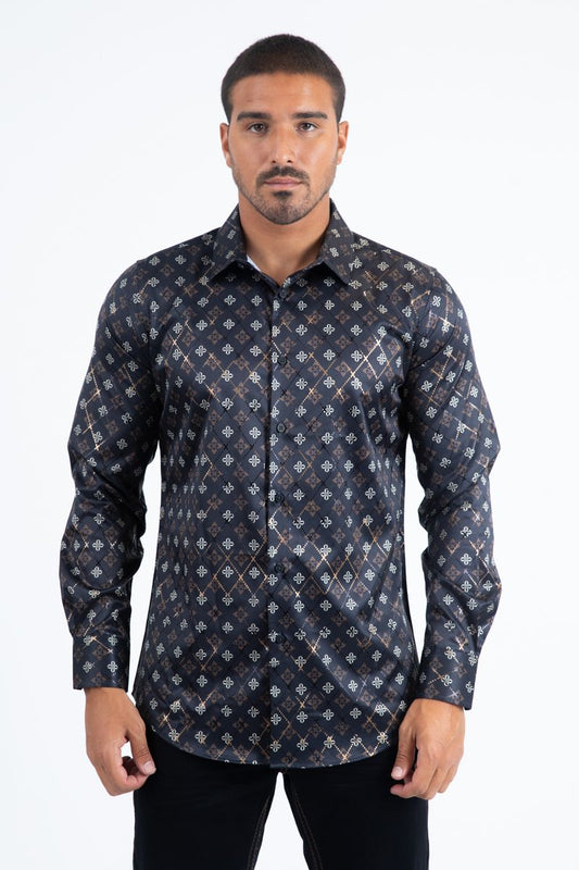 Platini Mens Modern Fit Stretch Foil Fashion Shirt
