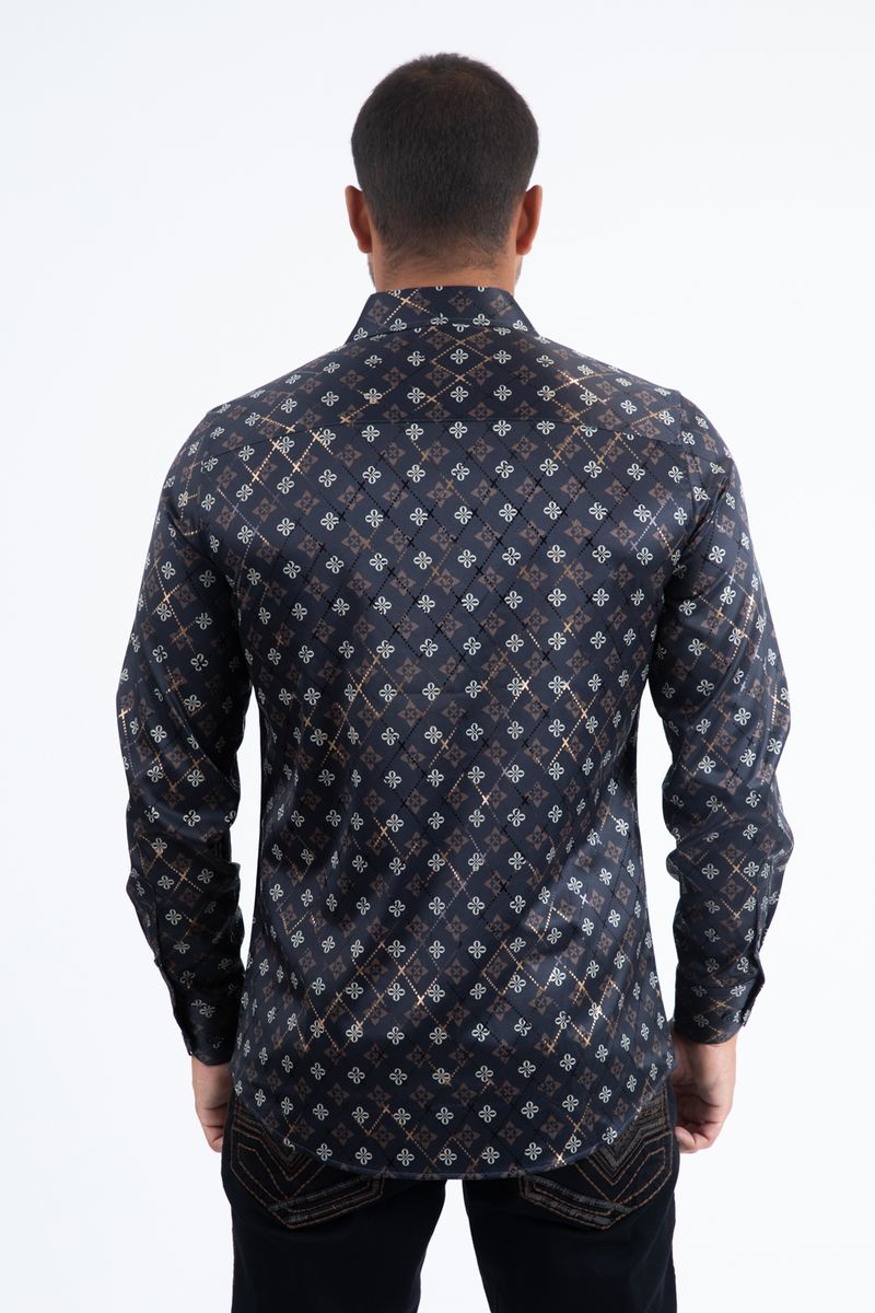 Platini Mens Modern Fit Stretch Foil Fashion Shirt