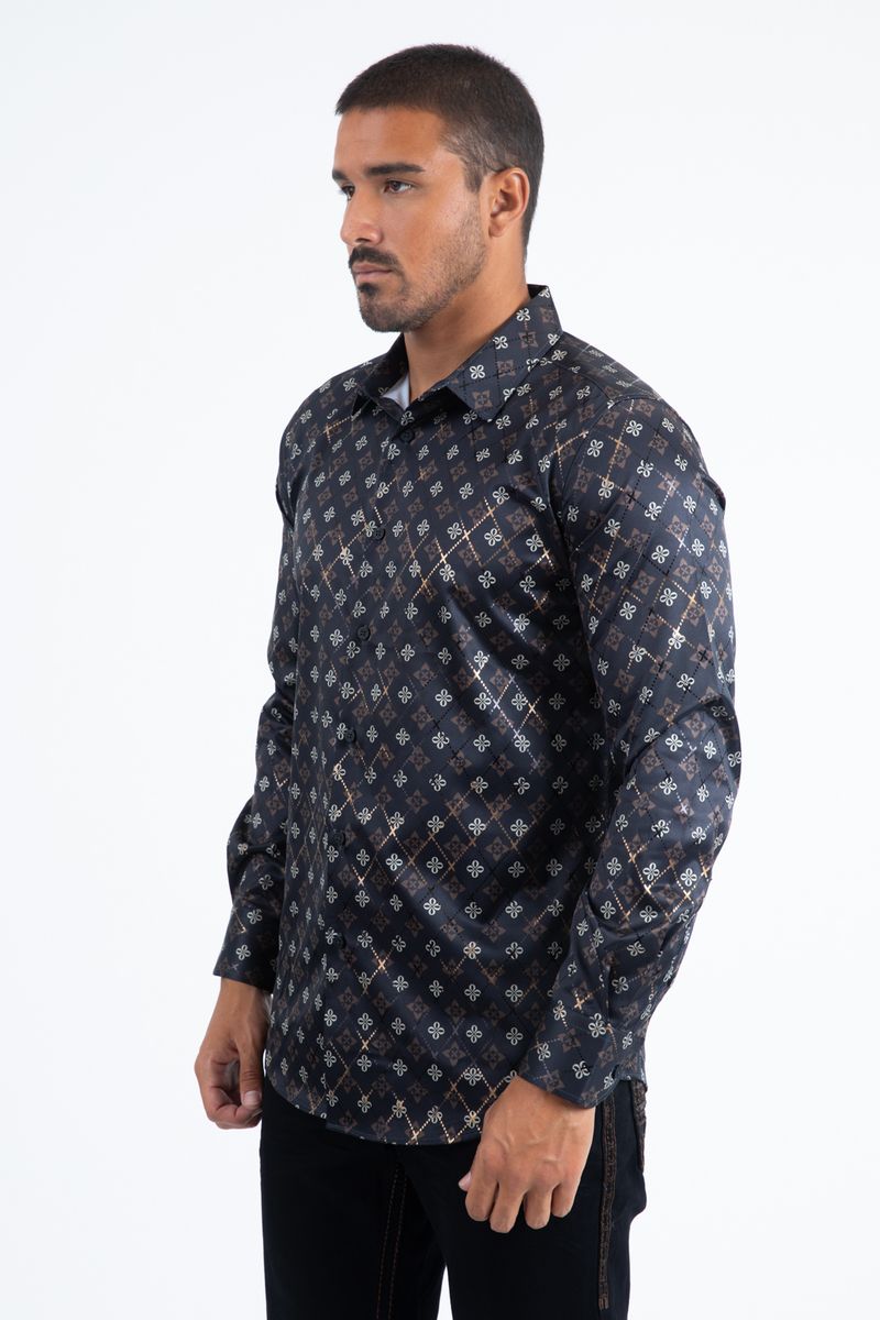 Platini Mens Modern Fit Stretch Foil Fashion Shirt