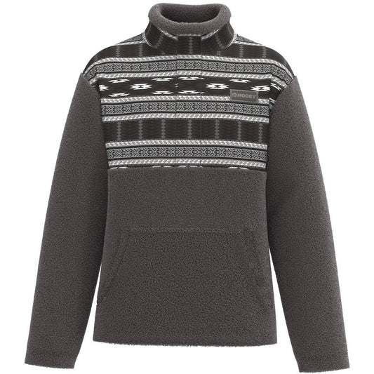 Hooey Sherpa Fleece Pullover" Grey/White Aztec