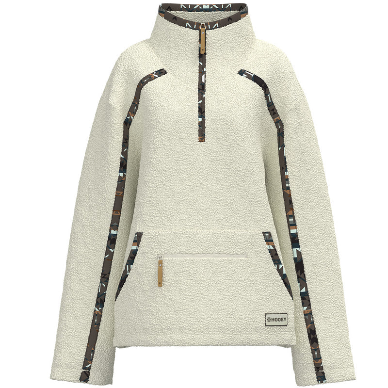 Hooey Ladies Sherpa Pullover White w/Pattern Accents