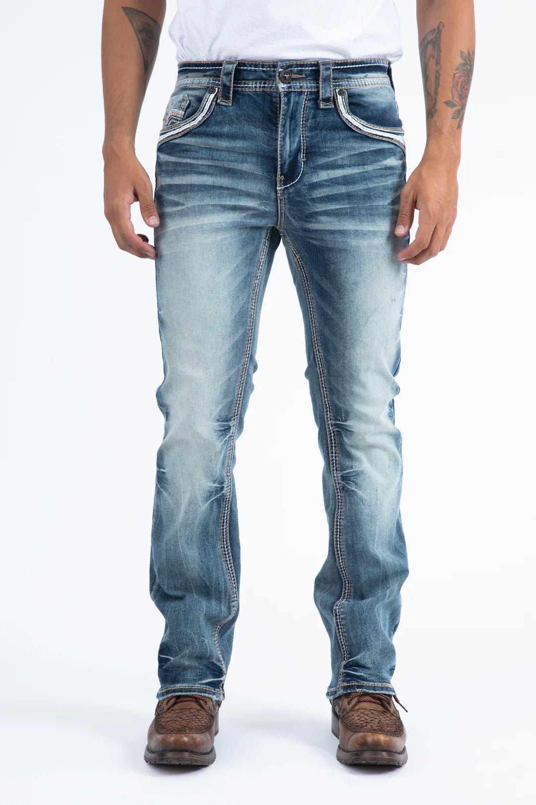 Platini heavy stitch light wash bootcut jeans