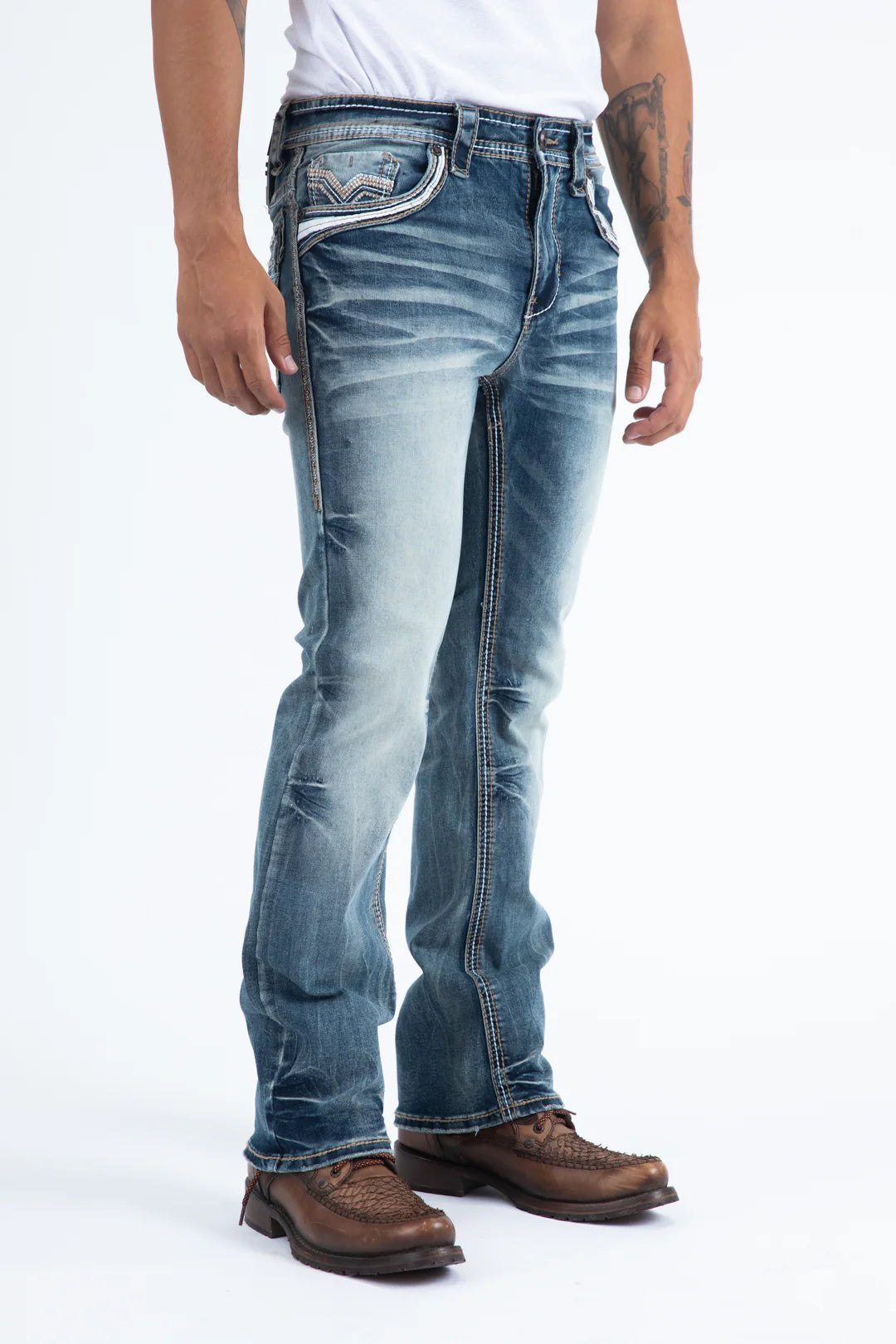 Platini heavy stitch light wash bootcut jeans