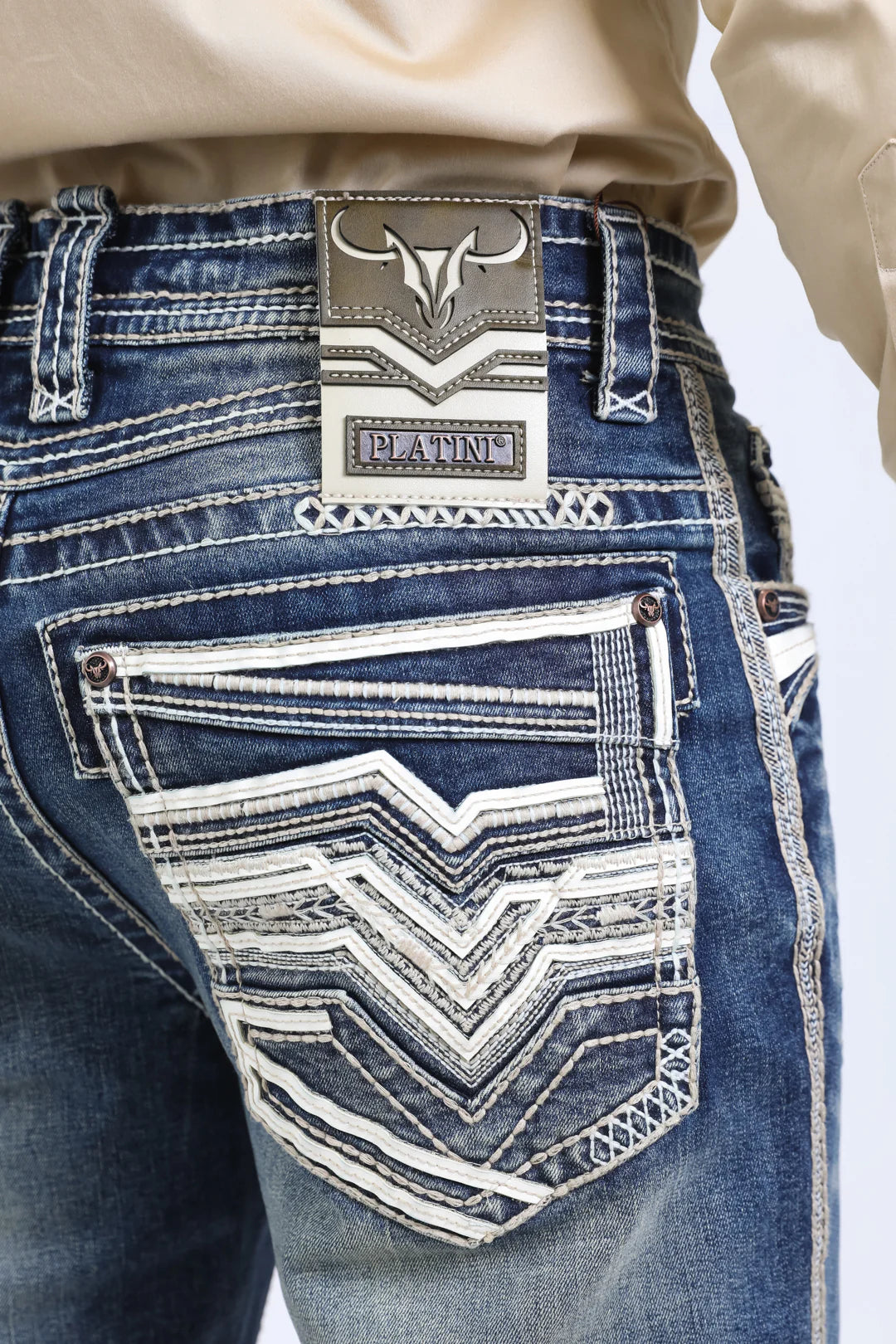 Platini light wash white stitch