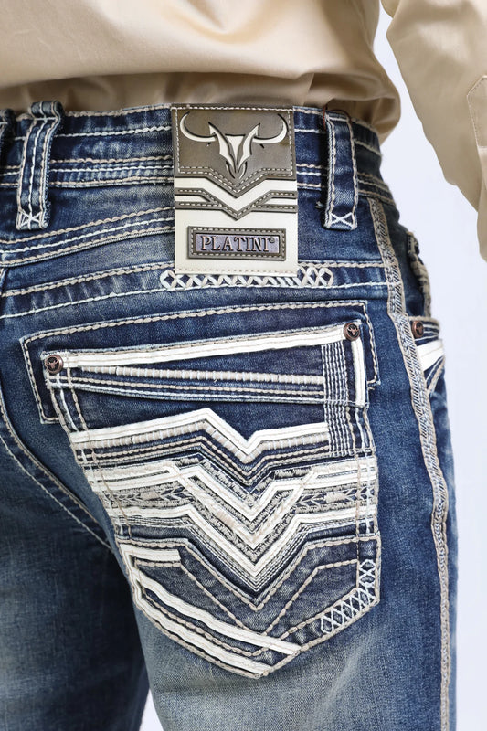 Platini light wash white stitch