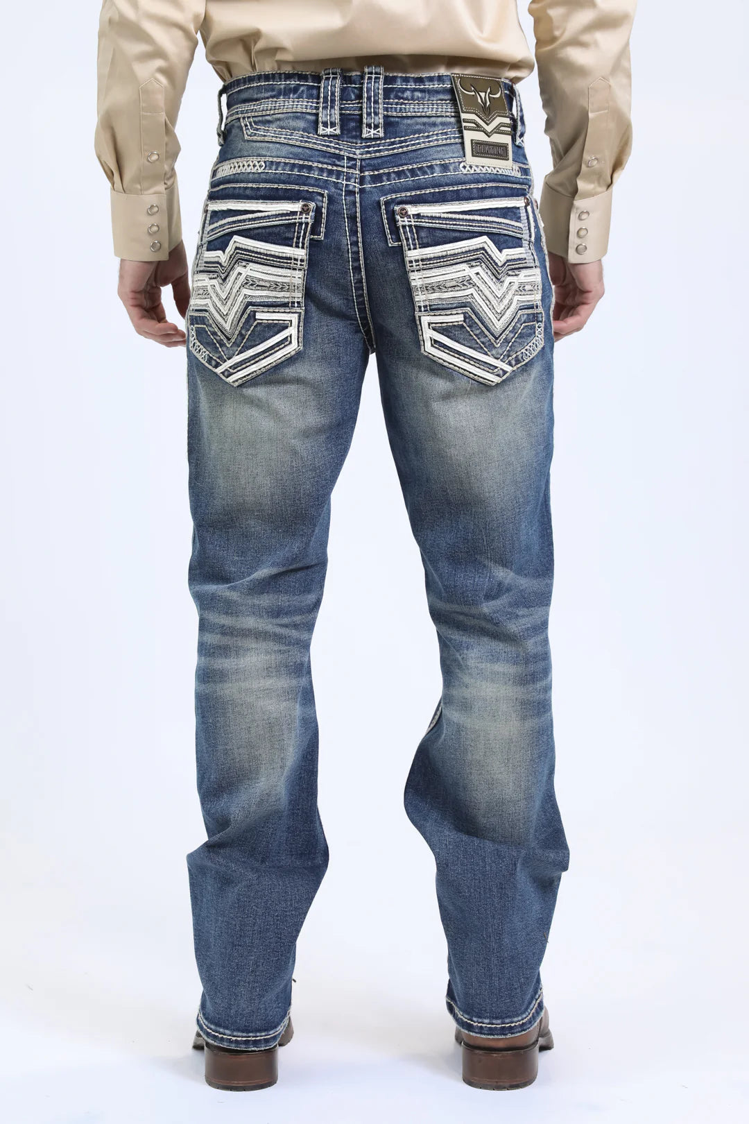 Platini light wash white stitch