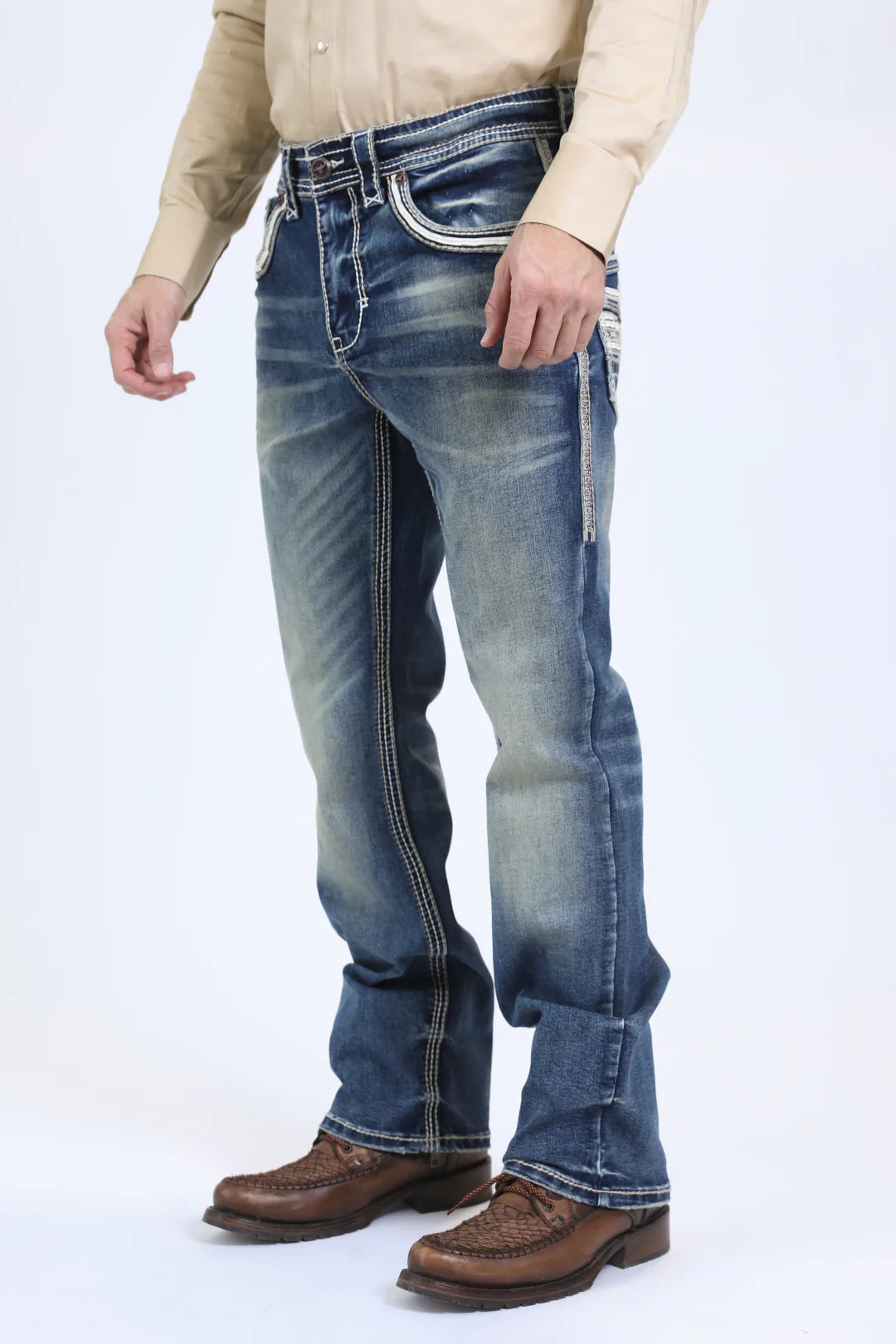 Platini light wash white stitch