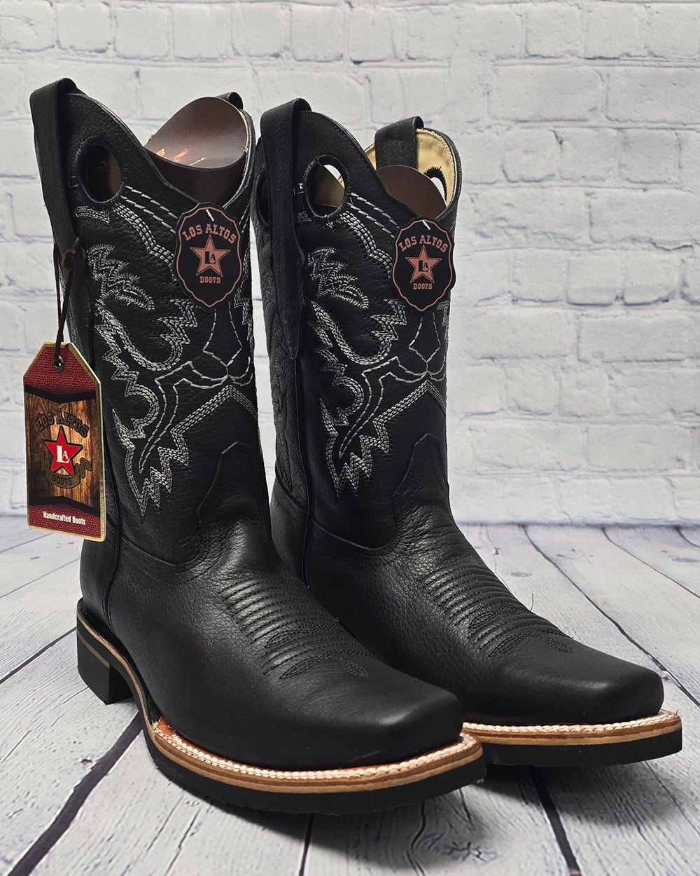 Los Altos Boots Rodeo Toe Black Boots