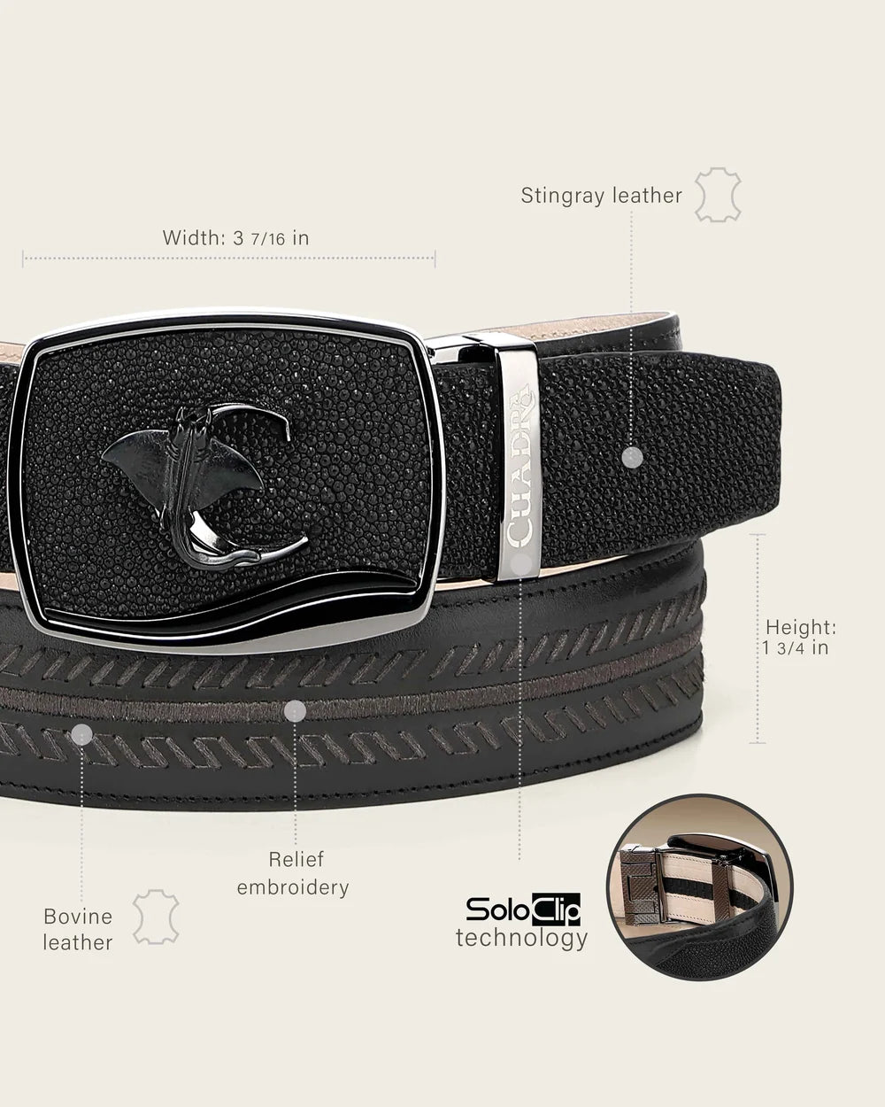 Cuadra Men’s Black Genuine Stingray Leather Western Belt