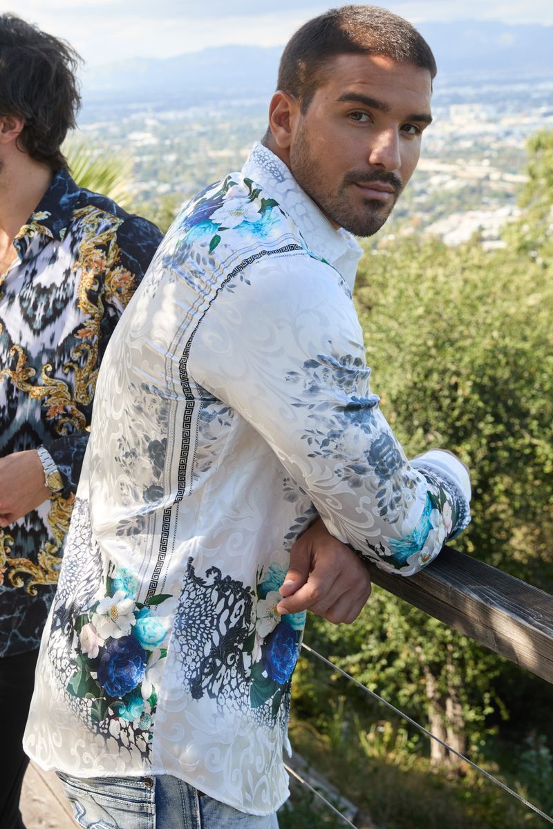 Platini Men's Jacquard Print Long Sleeve Shirt