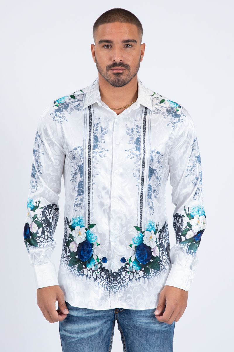Platini Men's Jacquard Print Long Sleeve Shirt