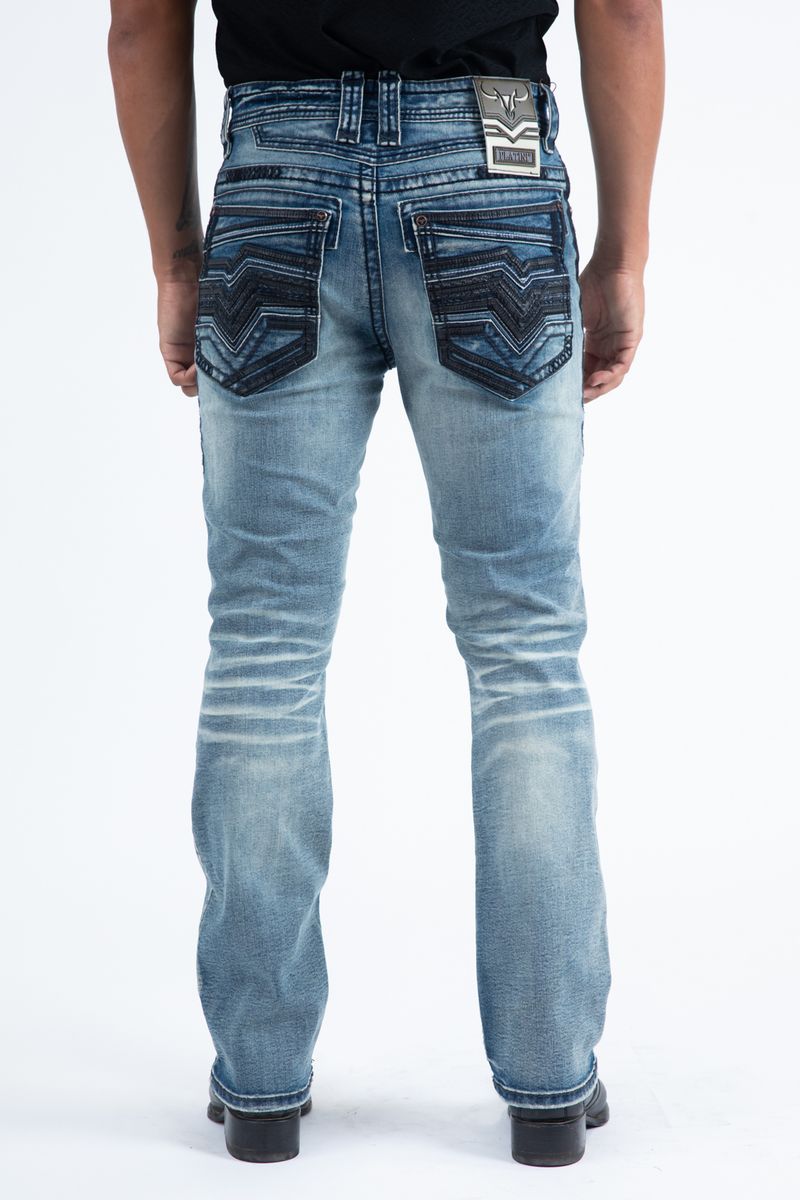 Platini Jeans Men's Slim Boot Cut Triple Stitch Black/Blue