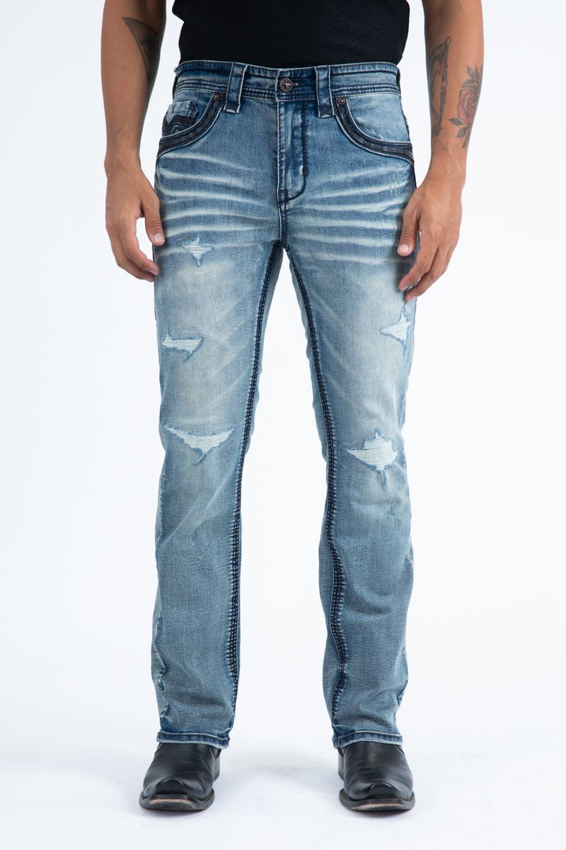Platini Jeans Men's Slim Boot Cut Triple Stitch Black/Blue