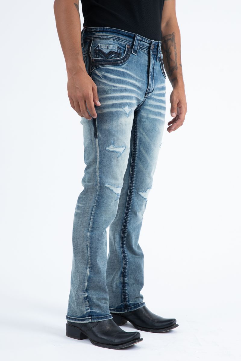 Platini Jeans Men's Slim Boot Cut Triple Stitch Black/Blue