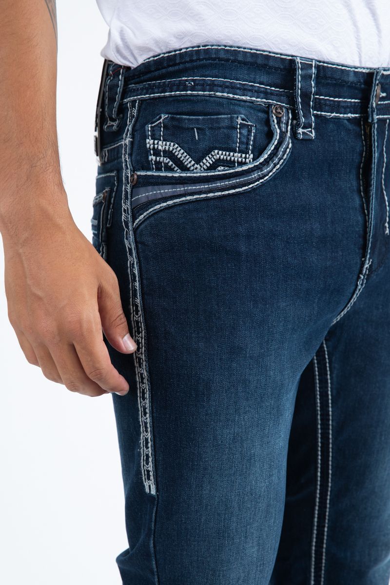 Platini Jeans Men's Slim Boot Cut Triple Stitch Blue