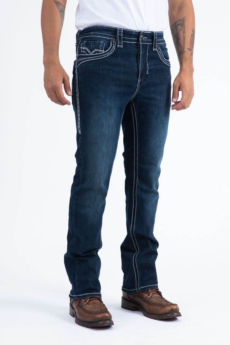 Platini Jeans Men's Slim Boot Cut Triple Stitch Blue
