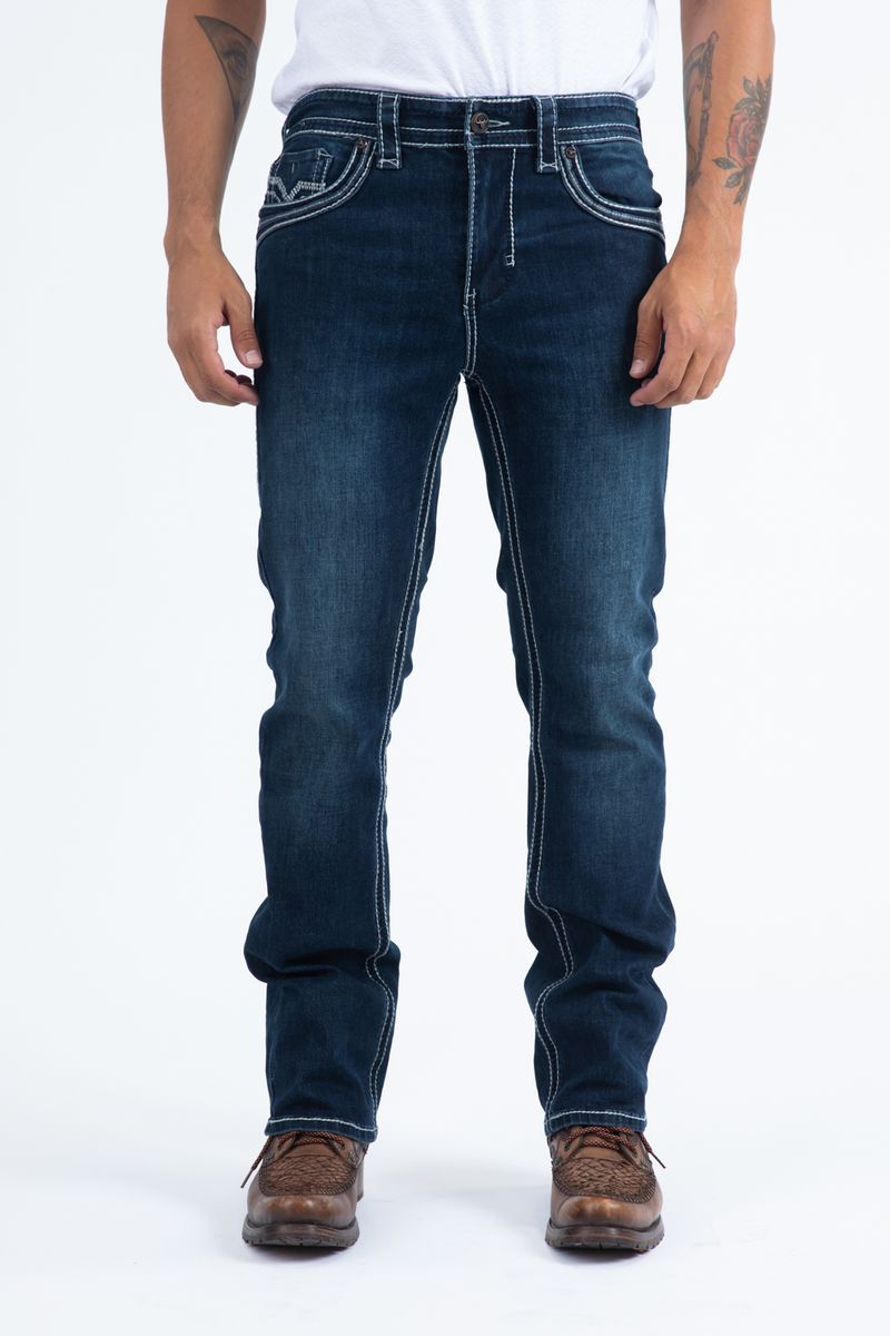 Platini Jeans Men's Slim Boot Cut Triple Stitch Blue