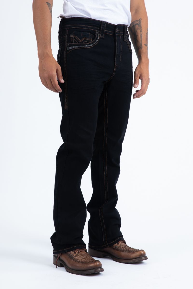 Platini Jeans Men's Slim Boot Cut Triple Stitch Black/Brown
