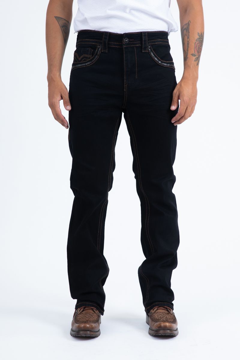 Platini Jeans Men's Slim Boot Cut Triple Stitch Black/Brown
