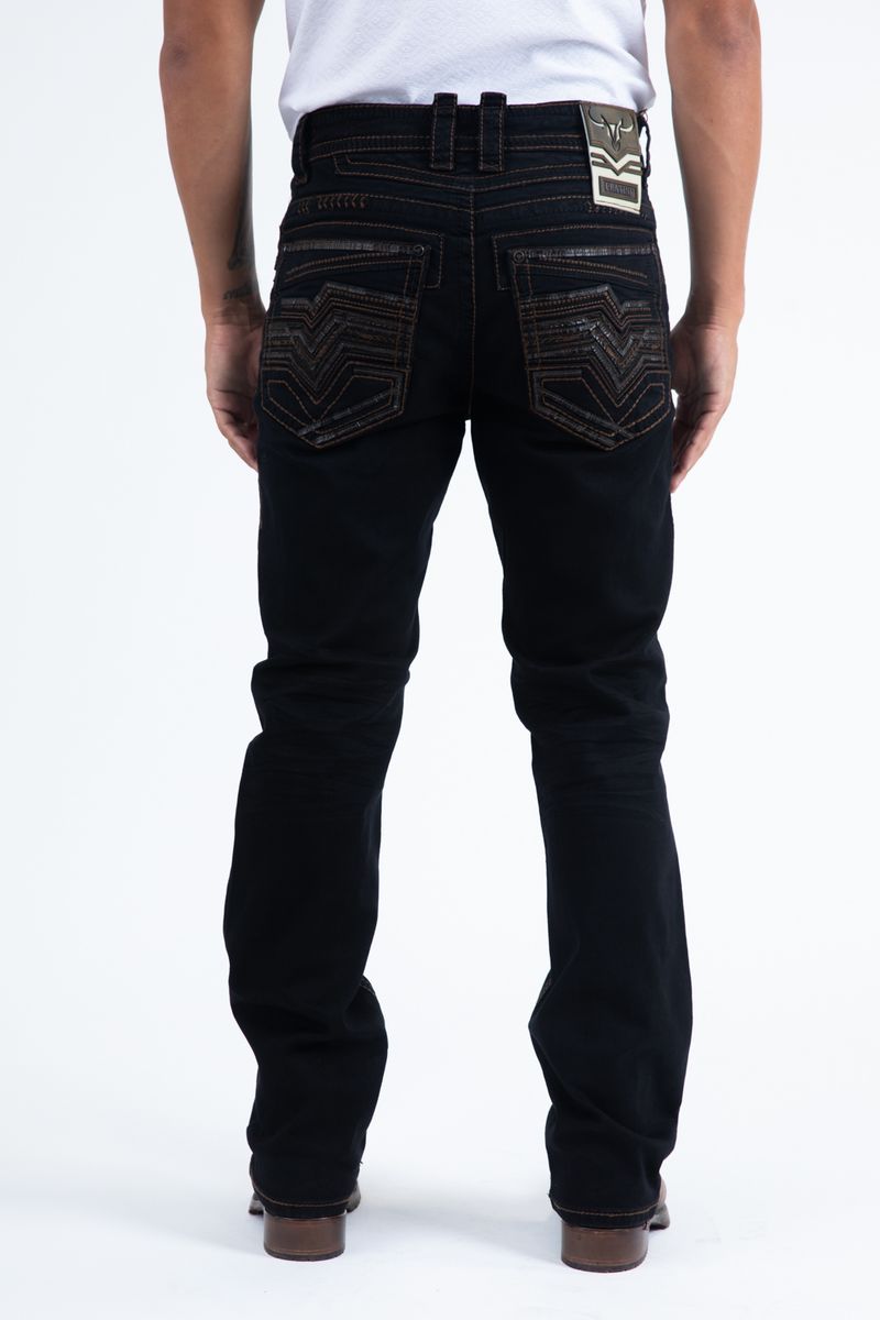Platini Jeans Men's Slim Boot Cut Triple Stitch Black/Brown