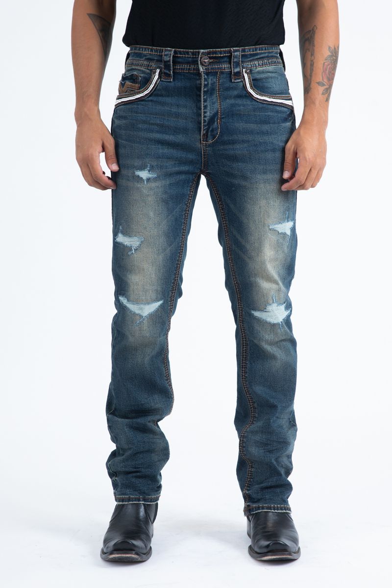 Platini Jeans Men's Slim Boot Cut Triple Stitch Brown