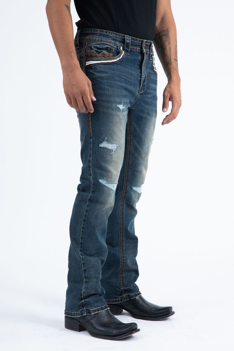 Platini Jeans Men's Slim Boot Cut Triple Stitch Brown