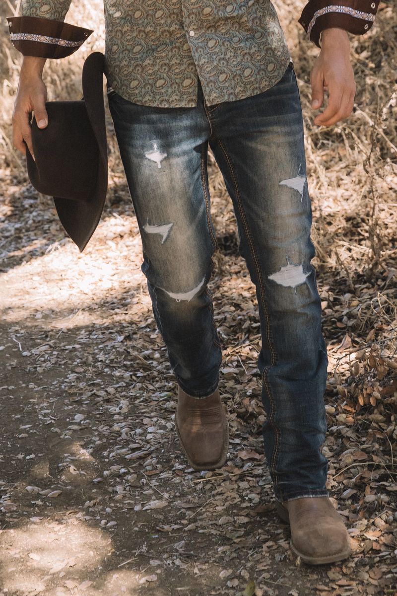 Platini Jeans Men's Slim Boot Cut Triple Stitch Brown