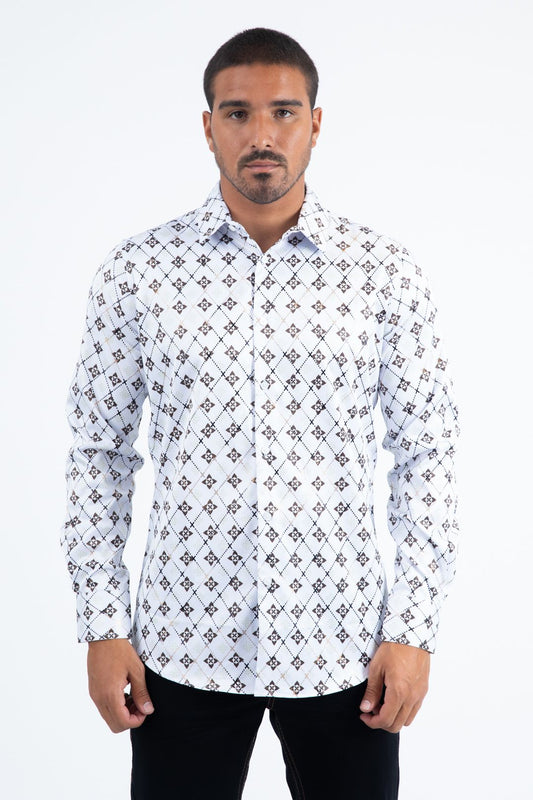 Platini Men's Modern Fit Stretch Foil Fashion Shirt
