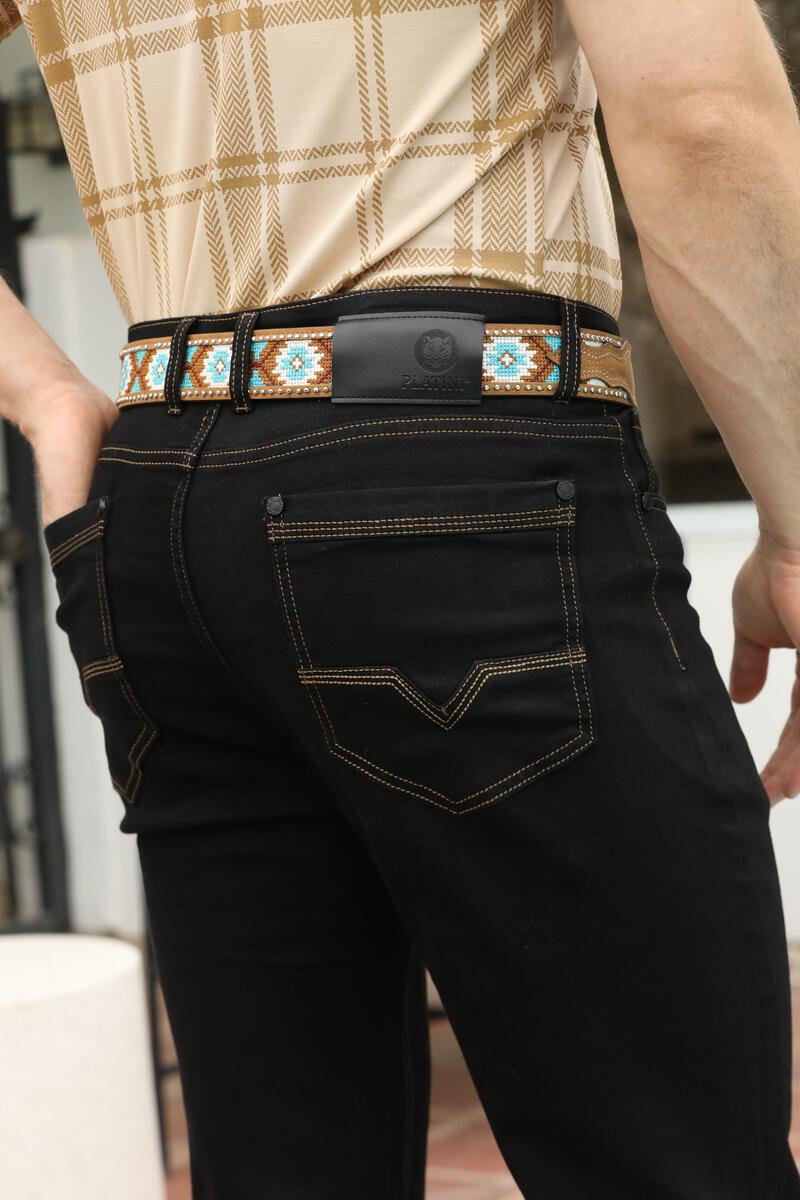 Platini light stitch bootcut black jeans