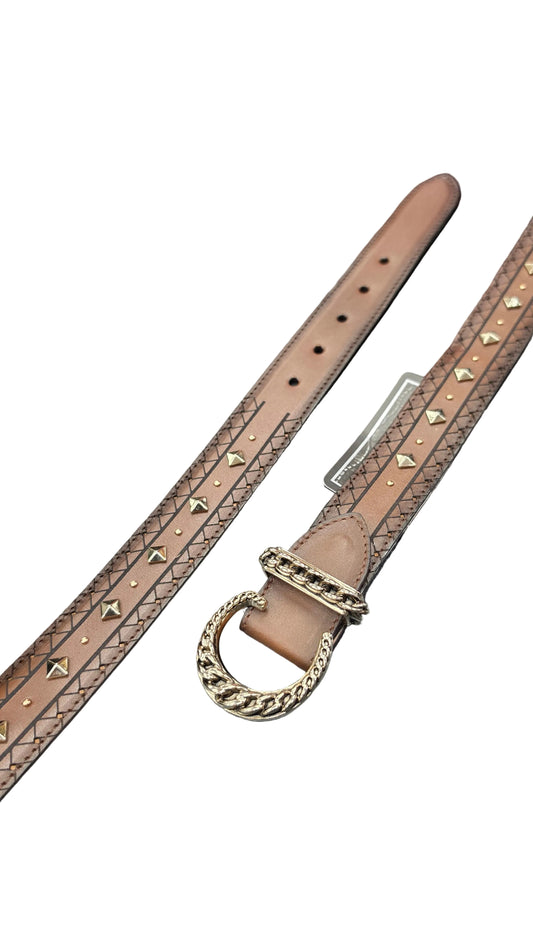 Cuadra Woman's Chocolate Laser & Studs Belt