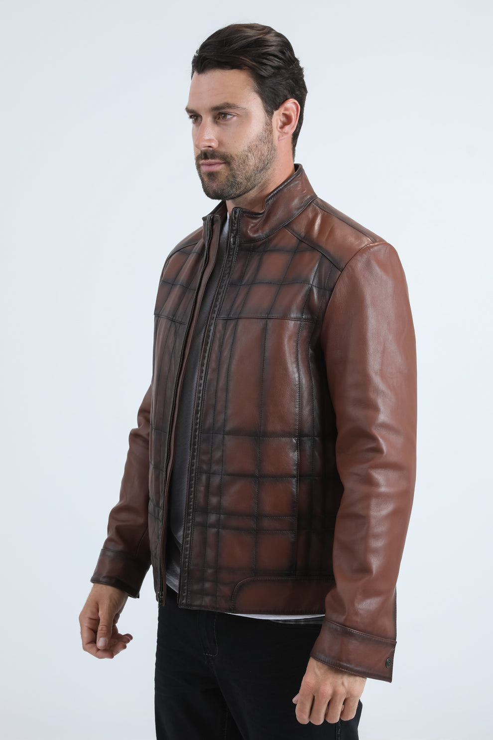 Platini Mens Genuine Leather Quilted Burning Brown Jacket